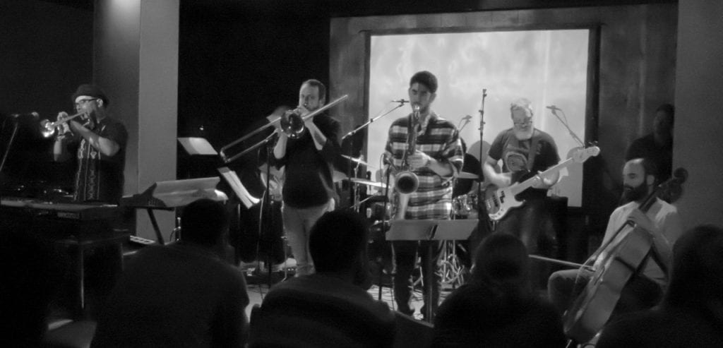 Whale Fall band members on stage